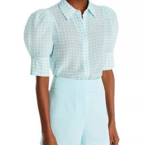 Alice & Olivia Will Houndstooth Puff-Sleeve Top Size XL